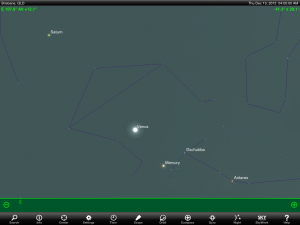 Saturn, Mercury and Venus finder chart for 4 am AEST on 13 December 2012. Image produced using Sky Safari Pro app. Used with permission.