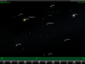 Finder chart for the Moon and Jupiter for 8.30 pm AEST on 25 December 2012. Image produced using Sky Safari Pro app. Used with permission.