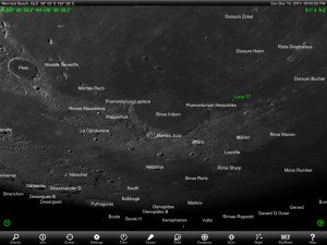 Sinus Iridum (Bay of Rainbows) finder chart for Sunday 15 December 2013 for 9 pm AEST. Add one hour if your location follows 'Summer time'. Chart prepared using the highly recommended Sky Safari Pro tablet app. Used with permission.