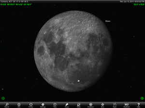 Moons appearance at 9 pm AEST / 10 pm AEST 13 January 2014. Chart prepared using the highly recommended Sky Safari Pro tablet app. Used with permission. Note that the view through your telescope may be orientated differently depending the design of your telescope.