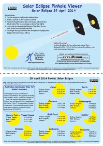 Image of Solar Eclipse Pinhole viewer for the partial solar eclipse on 29 April 2014. Click on the link in the preceding paragraph to download the viewer as a pdf file.