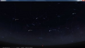 Looking East at 8:45 pm AEST. Produced for an observer based on the Gold Coast, Queensland, Australia using the freeware astronomy program Stellarium. The chart will also be useful for an observer based elsewhere on the East Coast of Australia.
