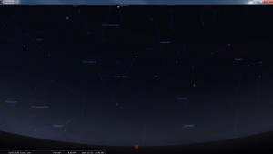 Looking West at 8:45 pm AEST. Produced for an observer based on the Gold Coast, Queensland, Australia using the freeware astronomy program Stellarium. The chart will also be useful for an observer based elsewhere on the East Coast of Australia.