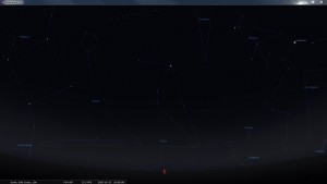 Looking East at 8 pm AEST. Produced for an observer based on the Gold Coast, Queensland, Australia using the freeware astronomy program Stellarium. The chart will also be useful for an observer based elsewhere on the East Coast of Australia.