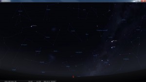Looking South at 8 pm AEST. Produced for an observer based on the Gold Coast, Queensland, Australia using the freeware astronomy program Stellarium. The chart will also be useful for an observer based elsewhere on the East Coast of Australia.