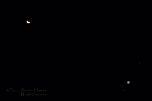 Venus and Jupiter and closest approach on 1 July 2015. Image captured by Brisbane (Queensland) amateur astronomy Tony Surma-Hawes. (c) 2015 Tony Surma-Hawes. Image used with permission.