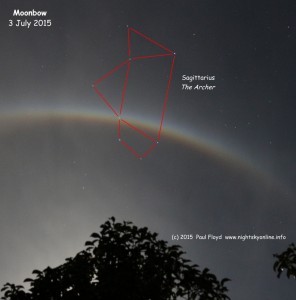 (c) 2015 Paul Floyd. Moonbow over Canberra (with the constellation Sagittarius The Archer marked).