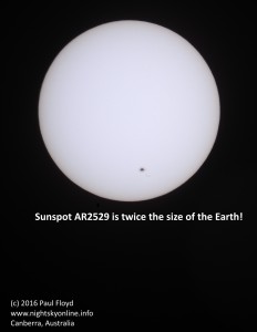 Sunspot AR 2529. (c) 2016 Paul Floyd. 11 April 2016.