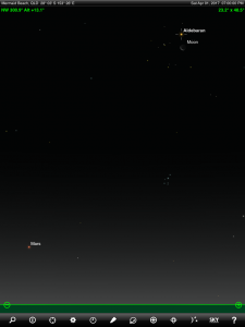 Moon, Mars and Aldebaran (the brightest star in the ancient Greek constellation Taurus 'The Bull