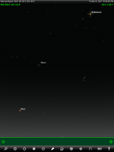 Moon, Mars and Aldebaran (the brightest star in the ancient Greek constellation Taurus 'The Bull