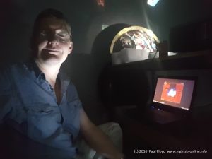 Paul Floyd next to the planetarium computer and spherical mirror. (c) 2016 Paul Floyd.
