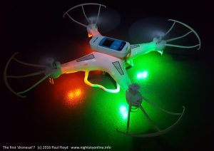 The first dronesat? A drone equipped with an inexpensive temperature data logger purchased online. (c) 2016 Paul Floyd.