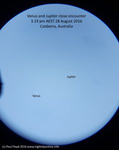 (c) Paul Floyd. Venus and Jupiter during the day. Image taken 3.19 pm AEST 28 August 2016 from Canberra, Australia.