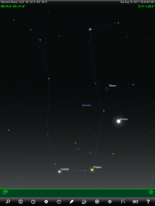 Mercury, Jupiter and Spica (the brightest star in the ancient Greek constellation Virgo 'The Virgin') finder chart. Chart prepared for 6.45 pm AEST on Wednesday 9 August 2017 for the Gold Coast, Queensland, Australia (but will be also useful for elsewhere in Eastern Australia). Chart prepared using the highly recommended Sky Safari Pro tablet app. Used with permission.