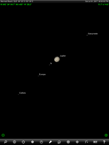 Moon and Jupiter finder chart. Chart prepared for 6.30 pm AEST on Saturday 1 July 2017 for the Gold Coast, Queensland, Australia (but will be also useful for elsewhere in Eastern Australia). Jupiter's Galilean Moons are visible through a medium sized pair of binoculars or a small telescope. Chart prepared using the highly recommended Sky Safari Pro tablet app. Used with permission.