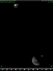 Moon, Mercury and Regulus (the brightest star in the ancient Greek constellation Leo 'The Lion') finder chart. Chart prepared for 6.30 pm AEST on Tuesday 25 July 2017 for the Gold Coast, Queensland, Australia (but will be also useful for elsewhere in Eastern Australia). Chart prepared using the highly recommended Sky Safari Pro tablet app. Used with permission.