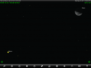 Moon, Jupiter and Spica (the brightest star in the ancient Greek constellation Virgo 'The Virgin') finder chart. Chart prepared for 6.45 pm AEST on Friday 22 September 2017 for the Gold Coast, Queensland, Australia (but will be also useful for elsewhere in Eastern Australia). Chart prepared using the highly recommended Sky Safari Pro tablet app. Used with permission.